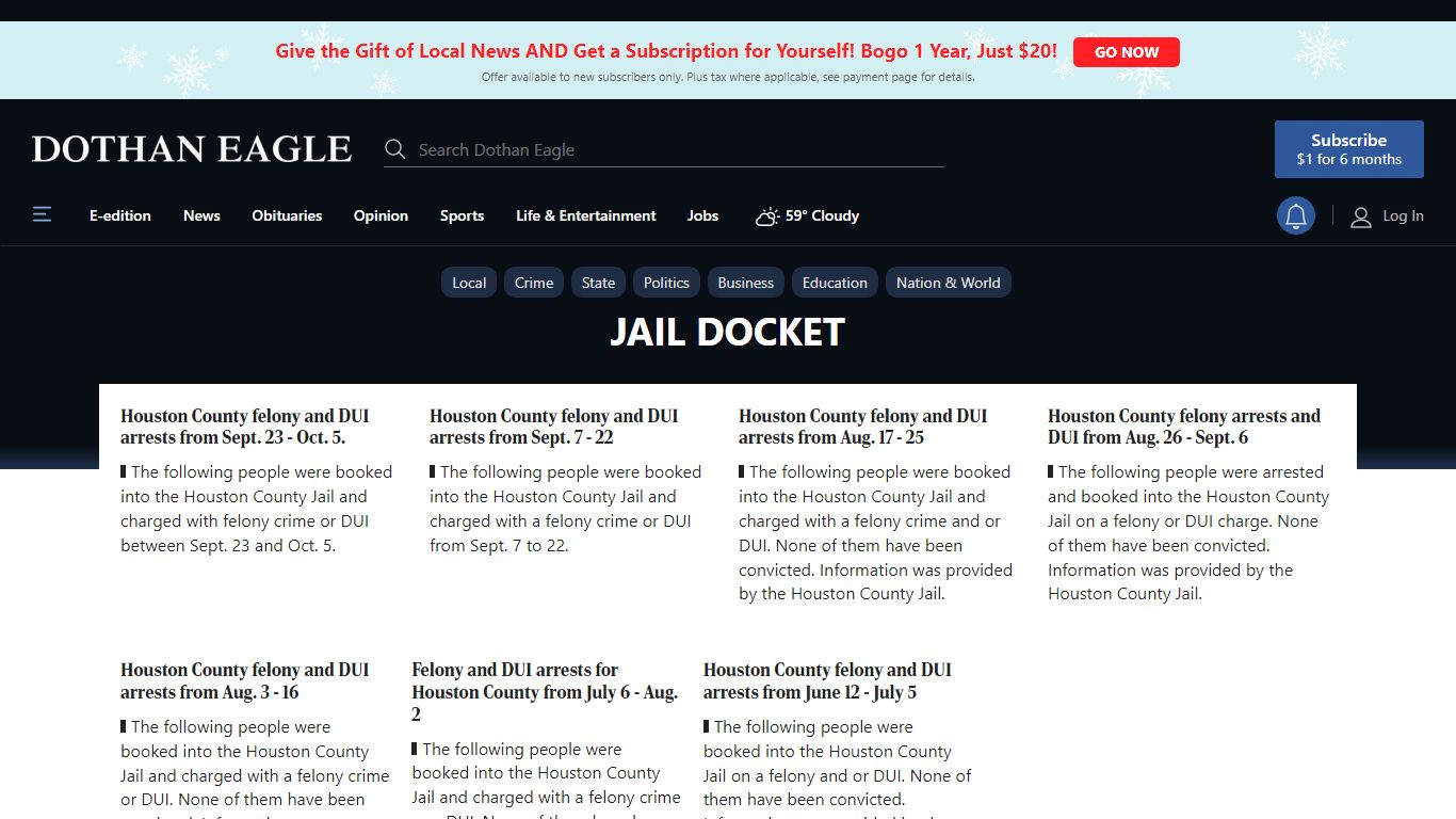 Jail Docket | dothaneagle.com